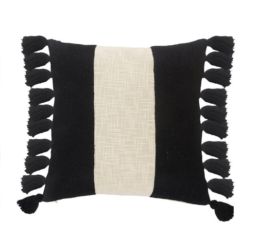 20" White And Black Striped Cotton Throw Pillow Cover