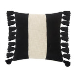20" White And Black Striped Cotton Throw Pillow Cover with Tassels