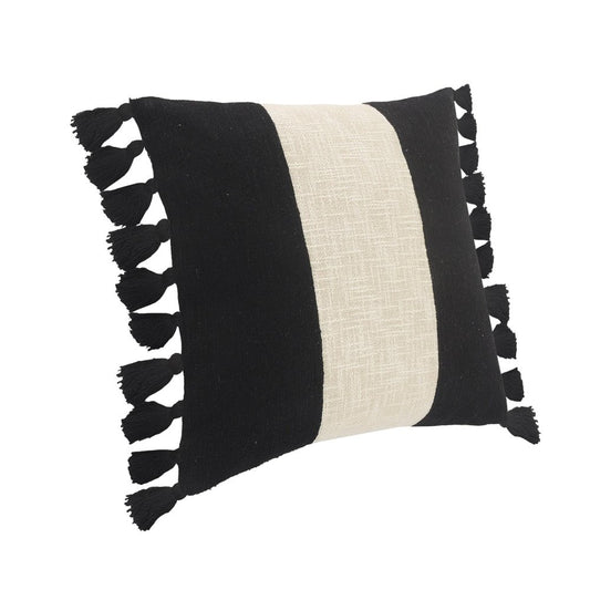 20" White And Black Striped Cotton Throw Pillow Cover with Tassels