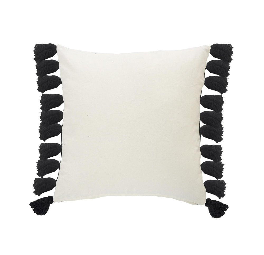 20" White And Black Striped Cotton Throw Pillow Cover with Tassels