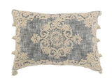 14" X 20" Gray And Cream Lumbar Medallion Cotton Throw Pillow Cover