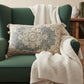 14" X 20" Charcoal And Beige Lumbar Medallion Cotton Throw Pillow Cover with Pompoms