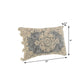 14" X 20" Charcoal And Beige Lumbar Medallion Cotton Throw Pillow Cover with Pompoms
