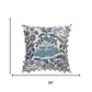 20" White And Blue Floral Cotton Throw Pillow Cover with Embroidery And Beads