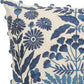 20" White And Blue Floral Cotton Throw Pillow Cover with Embroidery And Beads