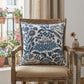 20" White And Blue Floral Cotton Throw Pillow Cover with Embroidery And Beads