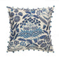 20" White And Blue Floral Cotton Throw Pillow Cover with Embroidery And Beads