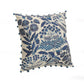 20" White And Blue Floral Cotton Throw Pillow Cover with Embroidery And Beads