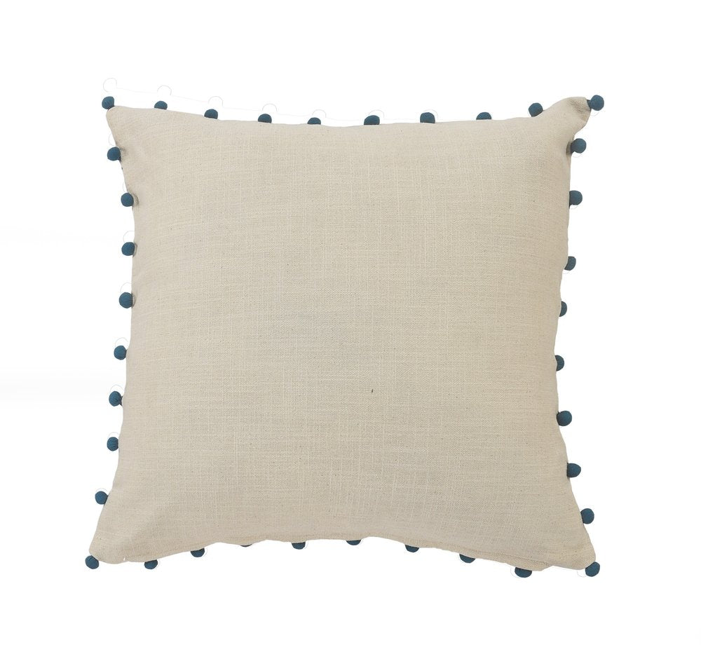 20" White And Blue Floral Cotton Throw Pillow Cover with Embroidery And Beads