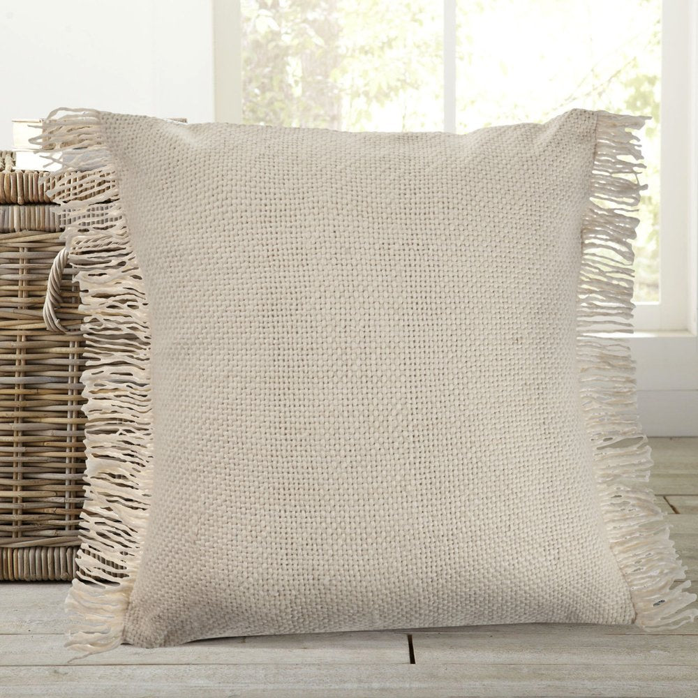 20" Beige And Ivory Cotton Throw Pillow Cover