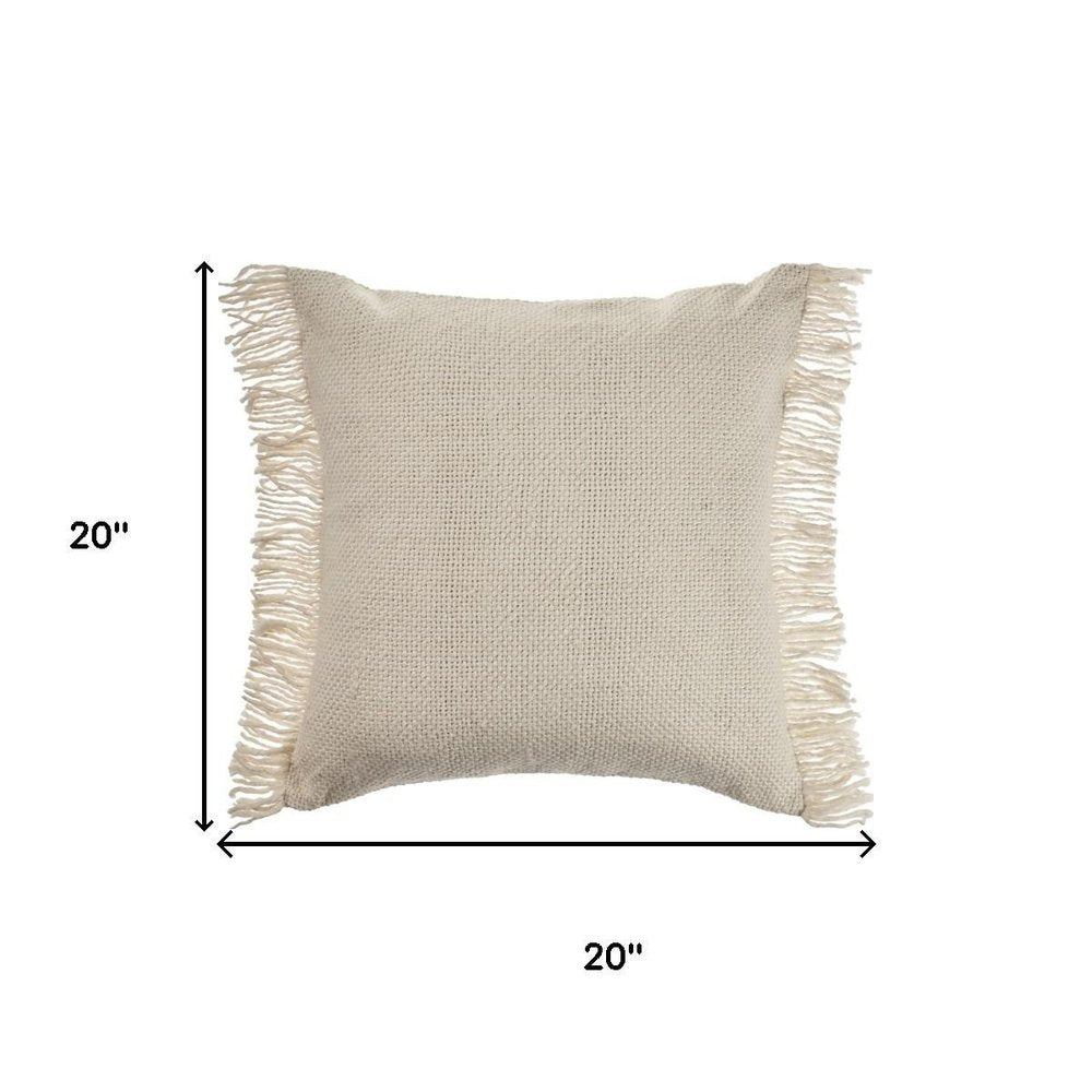 20" Beige And Ivory Cotton Throw Pillow Cover