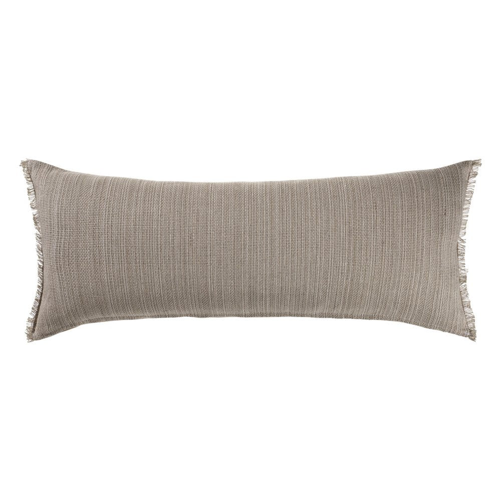 14" X 36" Beige And Gray Lumbar Linen Blend Throw Pillow Cover