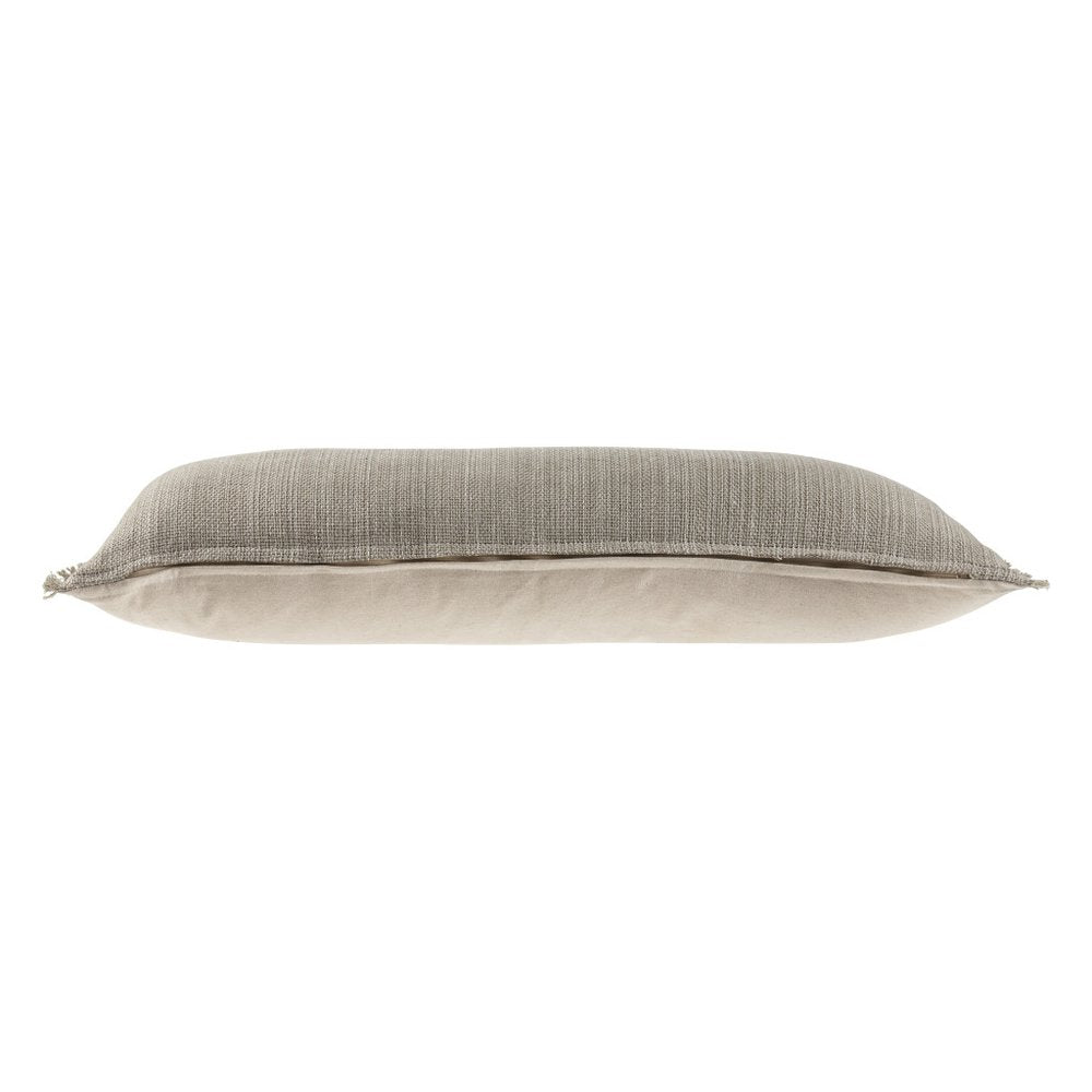 14" X 36" Beige And Gray Lumbar Linen Blend Throw Pillow Cover