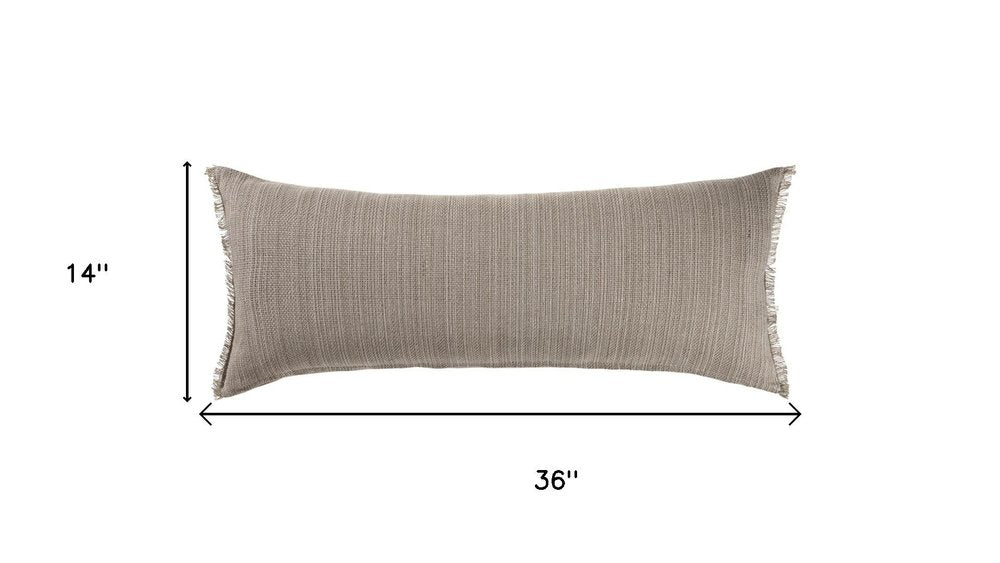 14" X 36" Beige And Gray Lumbar Linen Blend Throw Pillow Cover