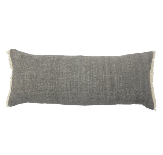 14" X 36" Gray Lumbar Cotton Throw Pillow Cover
