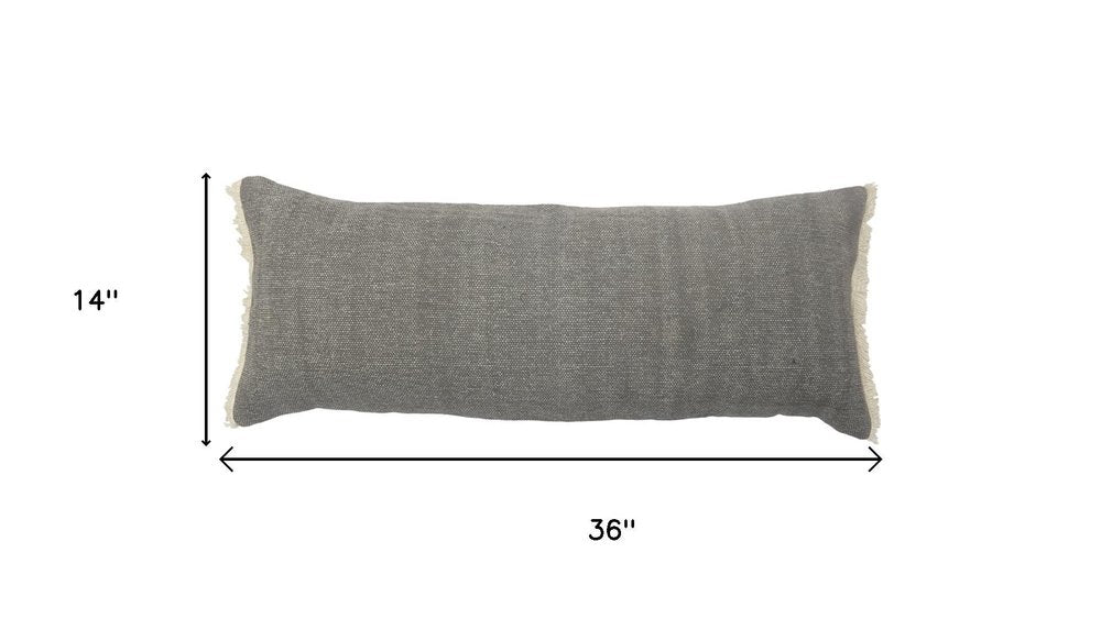 14" X 36" Gray Lumbar Cotton Throw Pillow Cover