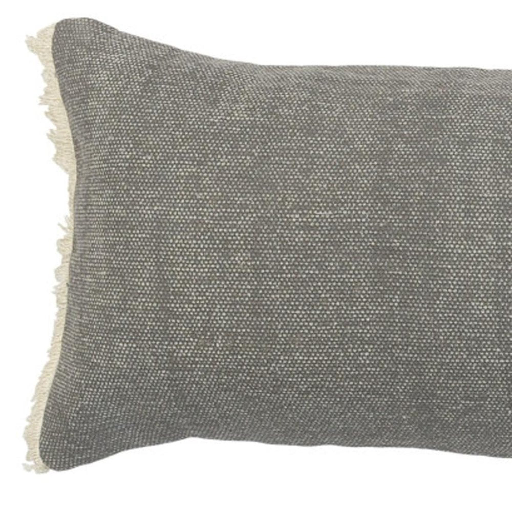 14" X 36" Gray Lumbar Cotton Throw Pillow Cover