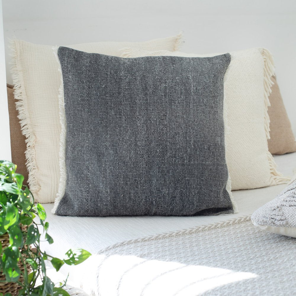 20" Gray Cotton Throw Pillow Cover