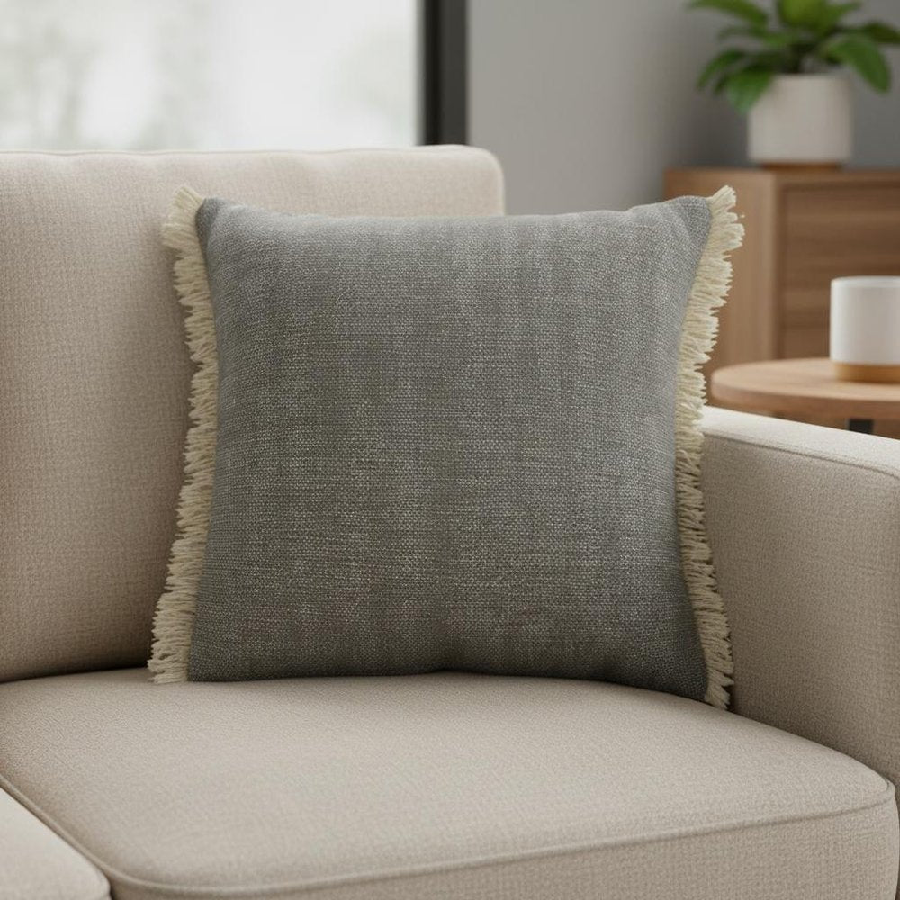 20" Gray Cotton Throw Pillow Cover