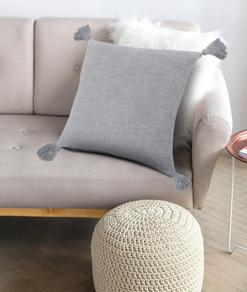 20" Gray Cotton Throw Pillow Cover