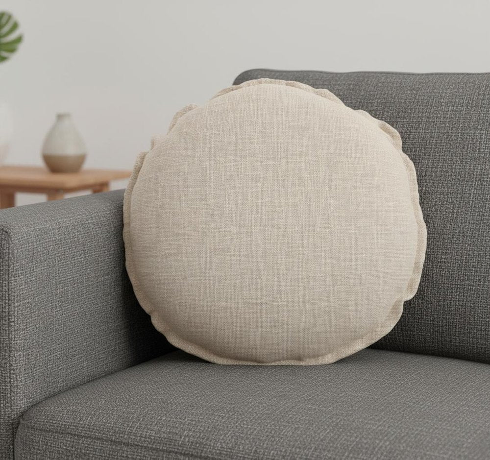 20" Beige Cotton Throw Pillow Cover