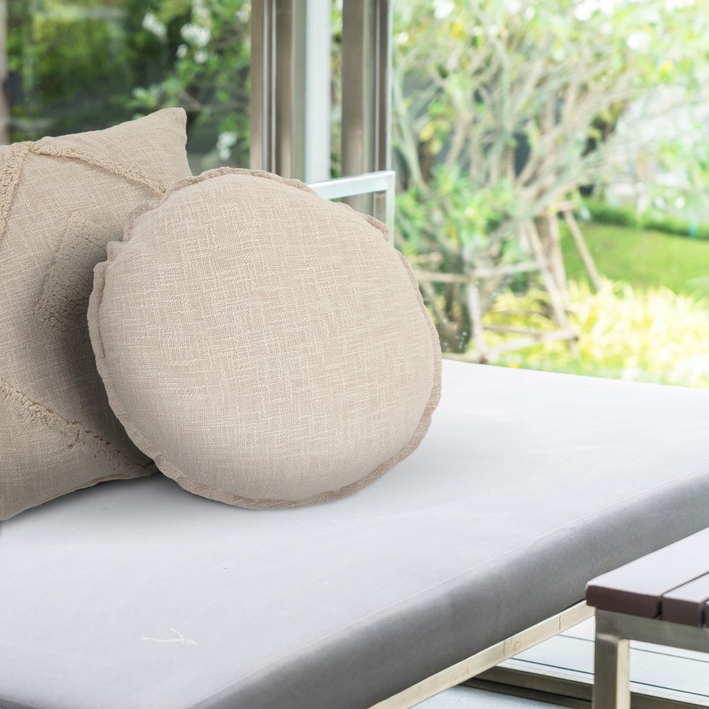 20" Beige Cotton Throw Pillow Cover