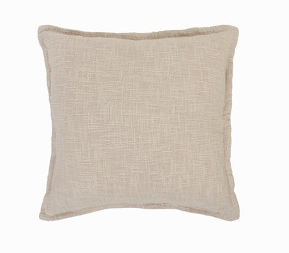 20" Beige Cotton Throw Pillow Cover with Fringe