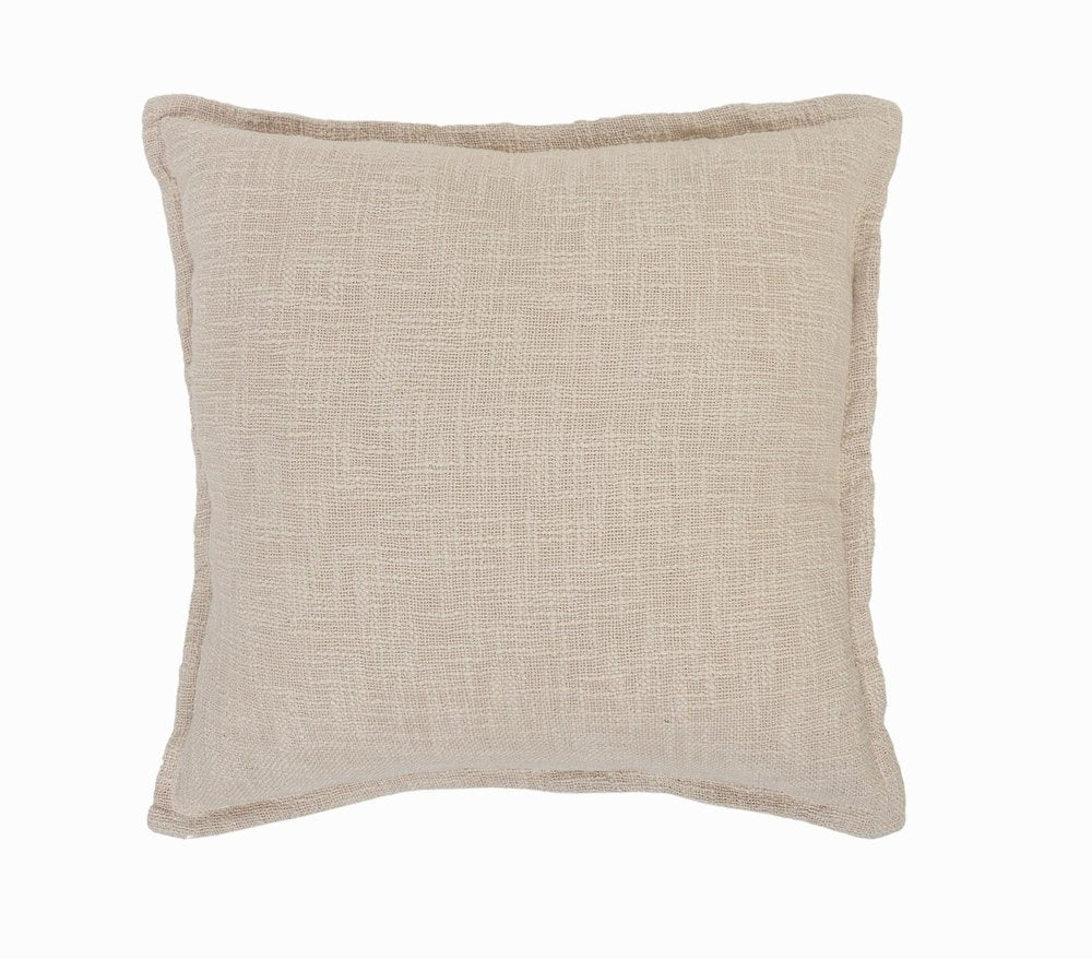20" Beige Cotton Throw Pillow Cover with Fringe