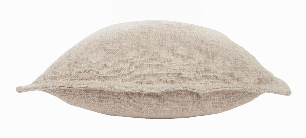 20" Beige Cotton Throw Pillow Cover with Fringe