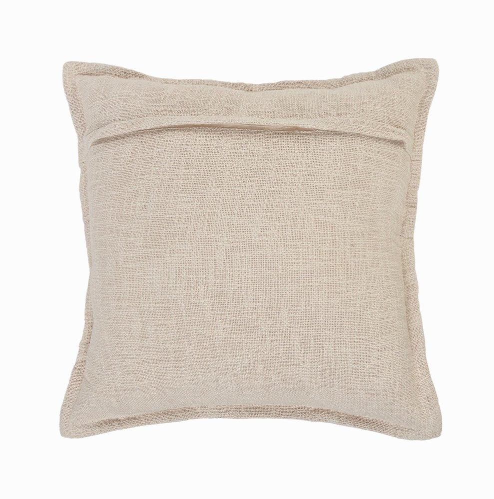 20" Beige Cotton Throw Pillow Cover with Fringe
