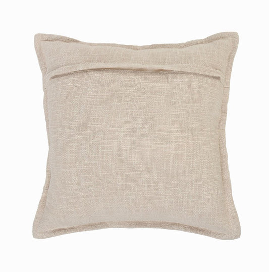 20" Beige Cotton Throw Pillow Cover with Fringe