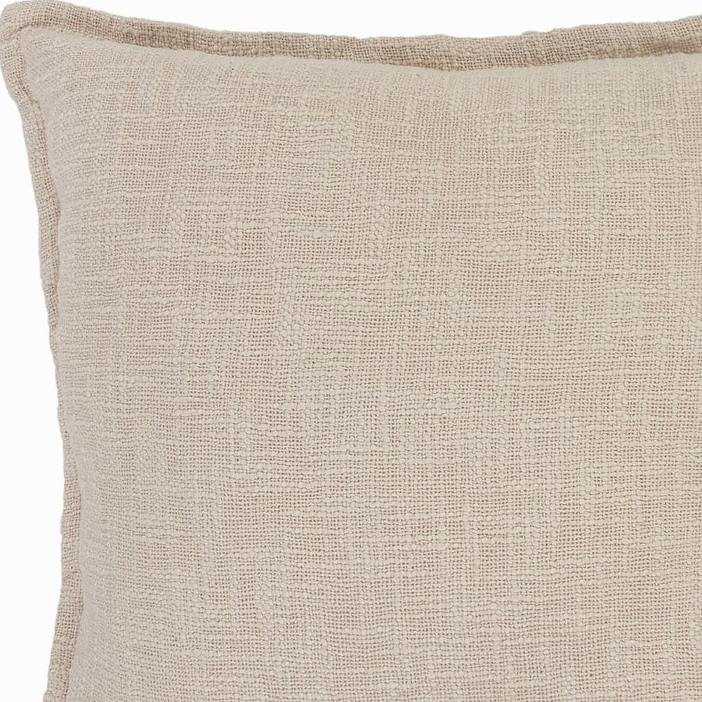 20" Beige Cotton Throw Pillow Cover with Fringe