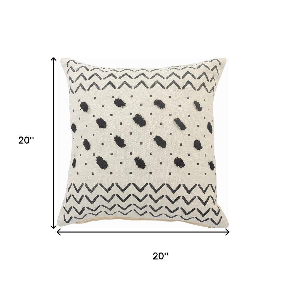 20" Tan And Black Cotton Throw Pillow Cover