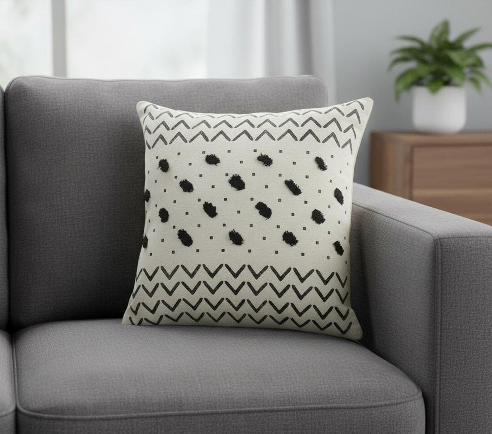 20" Tan And Black Cotton Throw Pillow Cover