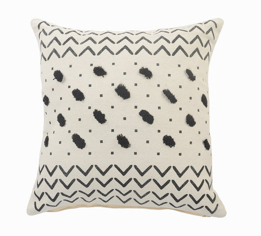 20" Tan And Black Cotton Throw Pillow Cover