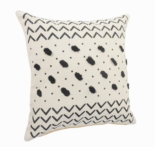20" Tan And Black Cotton Throw Pillow Cover