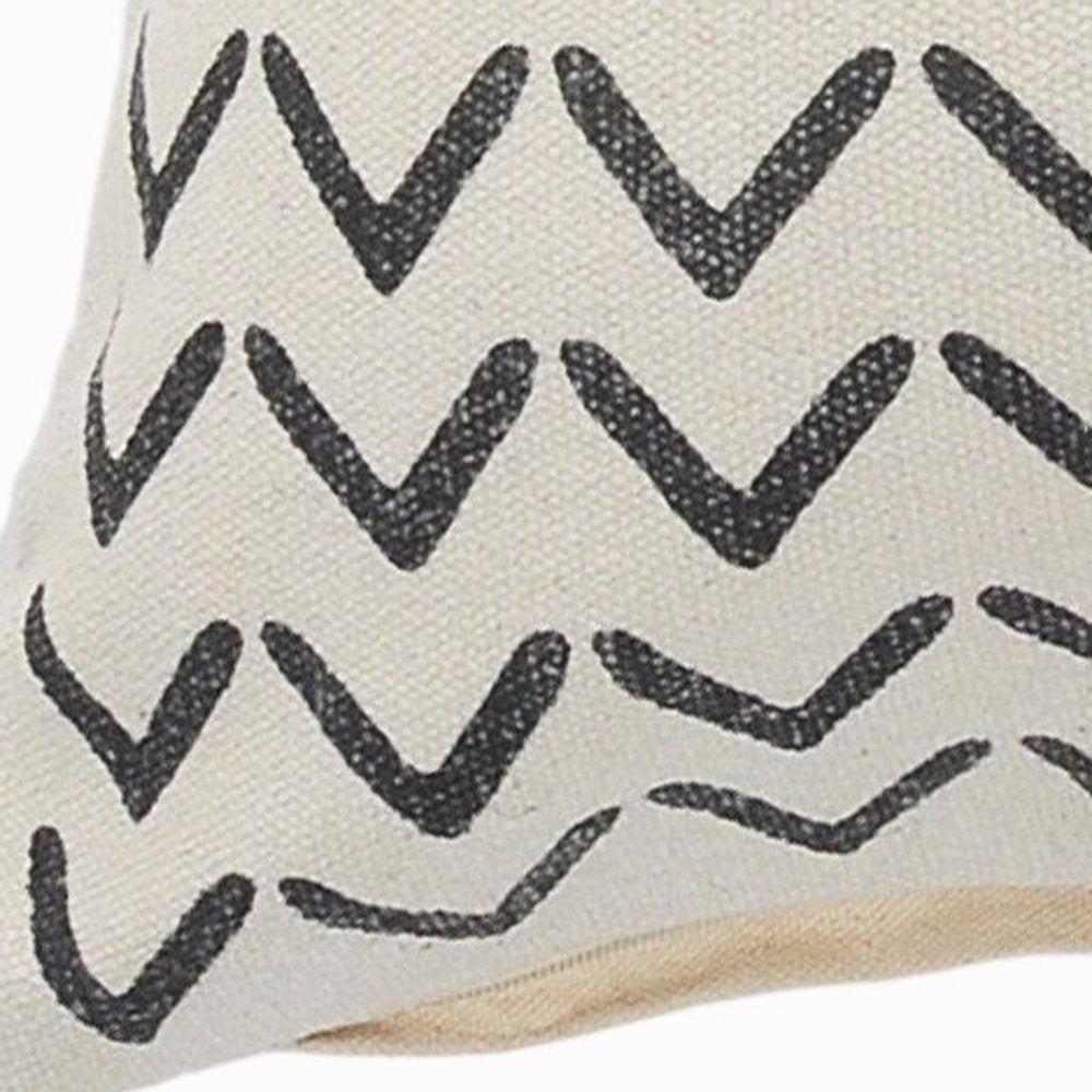 20" Tan And Black Cotton Throw Pillow Cover