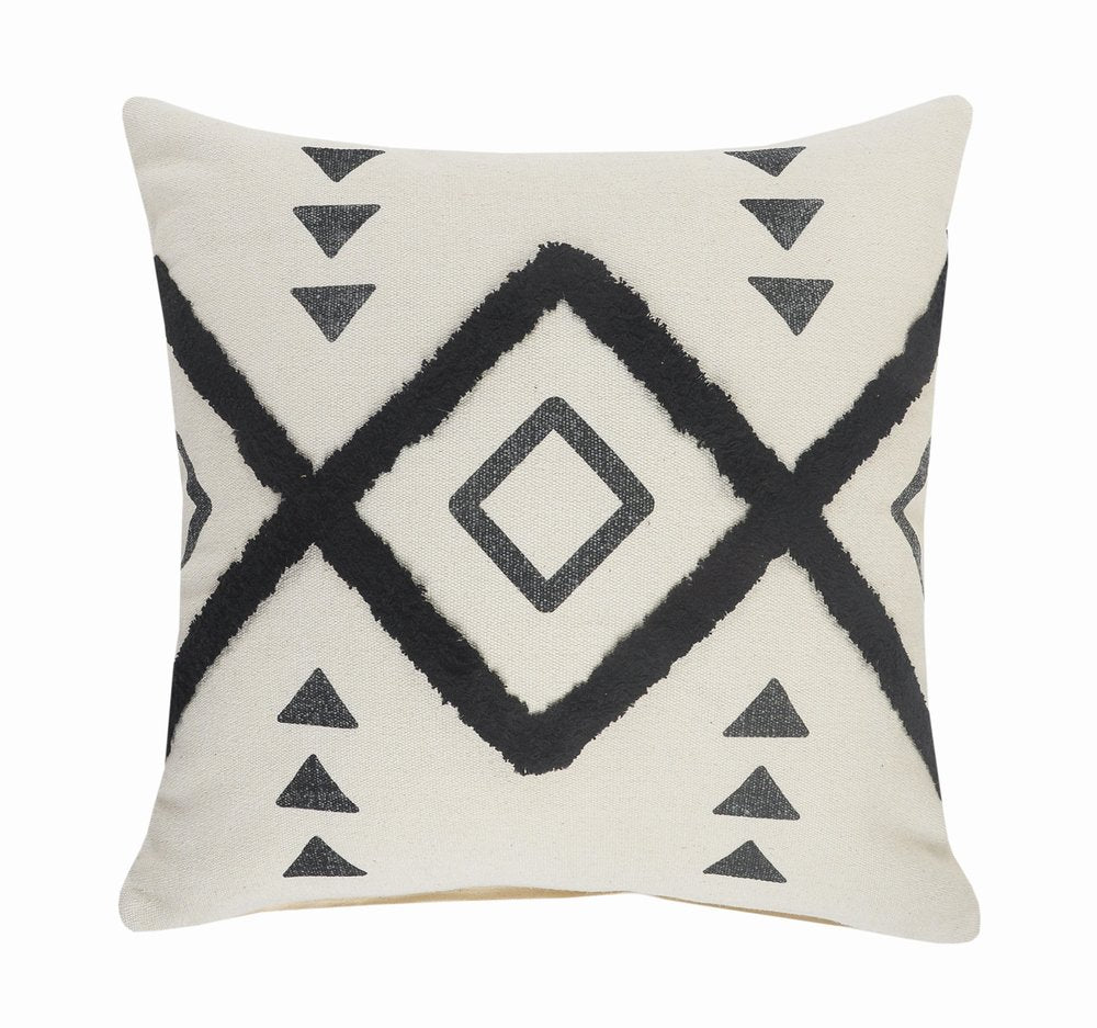 20" Tan And Black Cotton Throw Pillow Cover