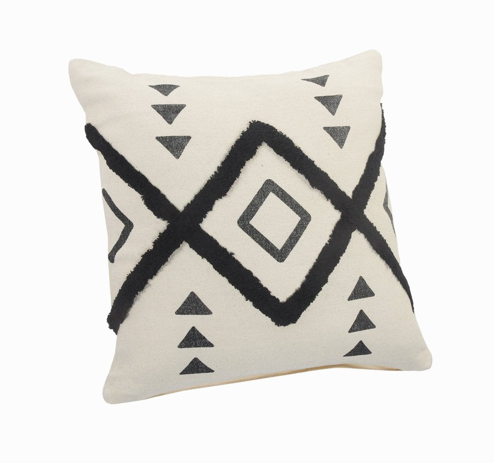 20" Tan And Black Cotton Throw Pillow Cover