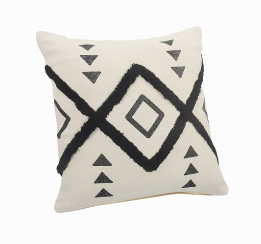 20" Tan And Black Cotton Throw Pillow Cover