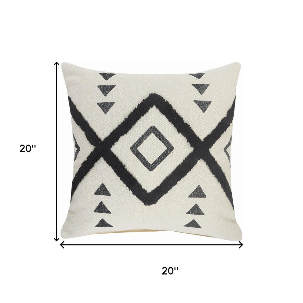 20" Tan And Black Cotton Throw Pillow Cover