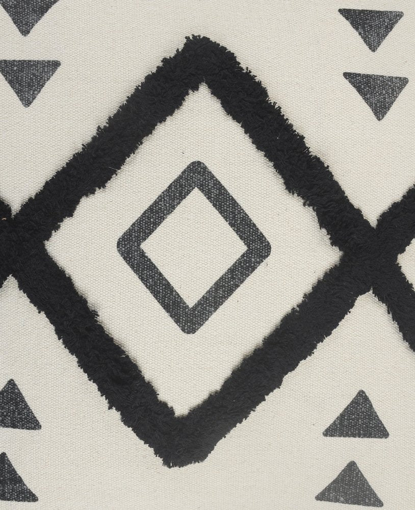 20" Tan And Black Cotton Throw Pillow Cover