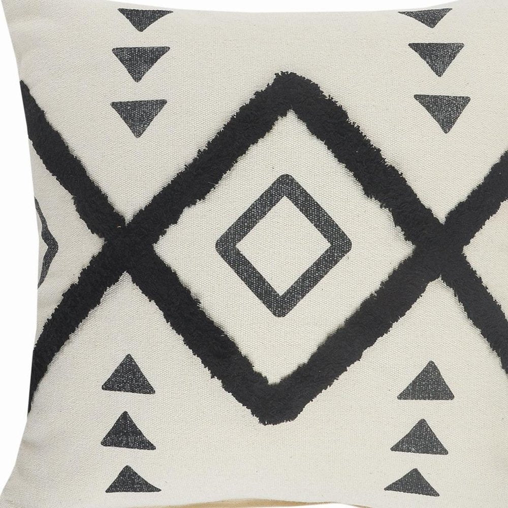 20" Tan And Black Cotton Throw Pillow Cover