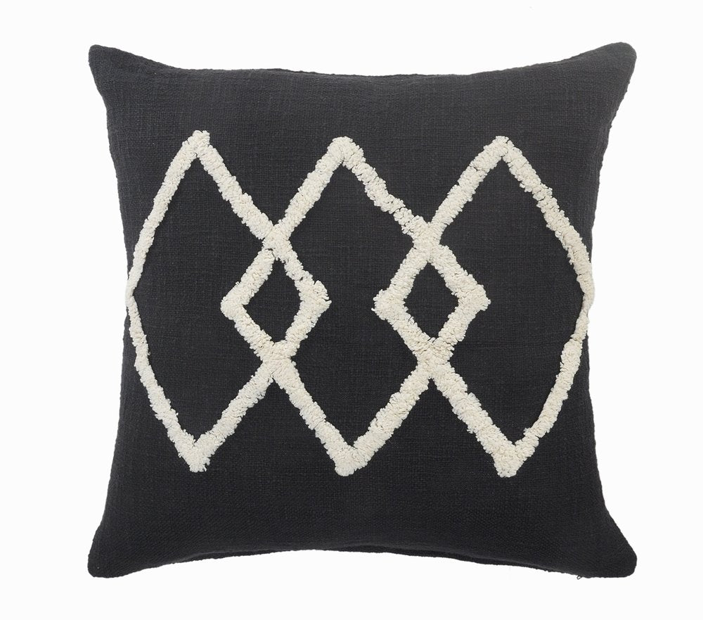 20" Tan And Black Cotton Throw Pillow Cover