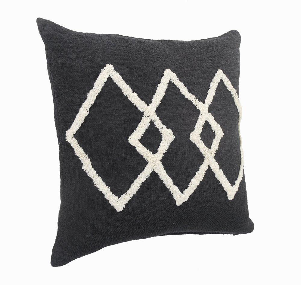 20" Tan And Black Cotton Throw Pillow Cover