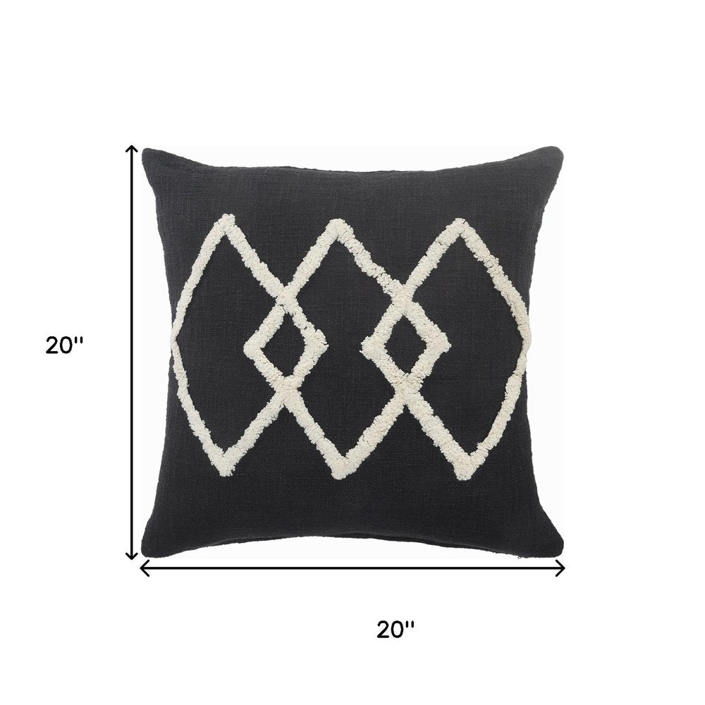 20" Tan And Black Cotton Throw Pillow Cover