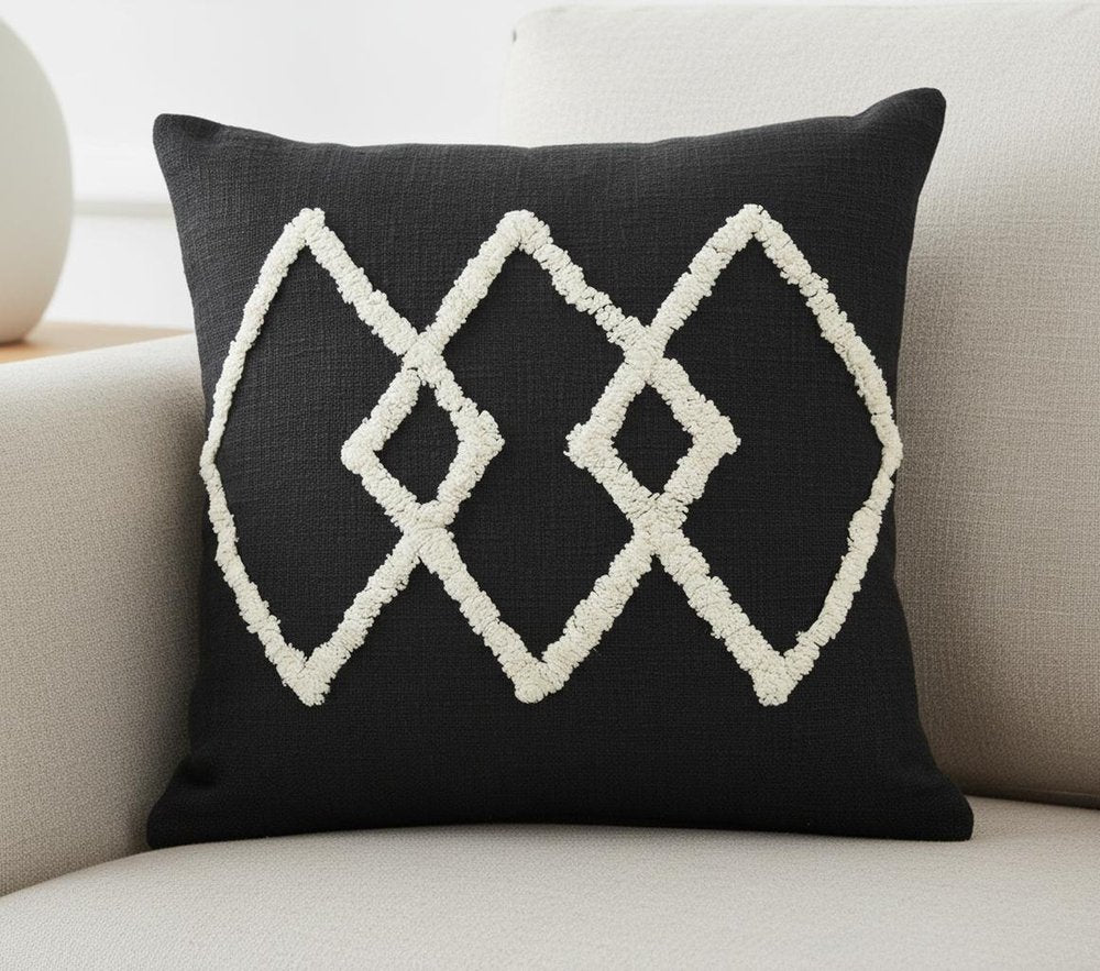 20" Tan And Black Cotton Throw Pillow Cover