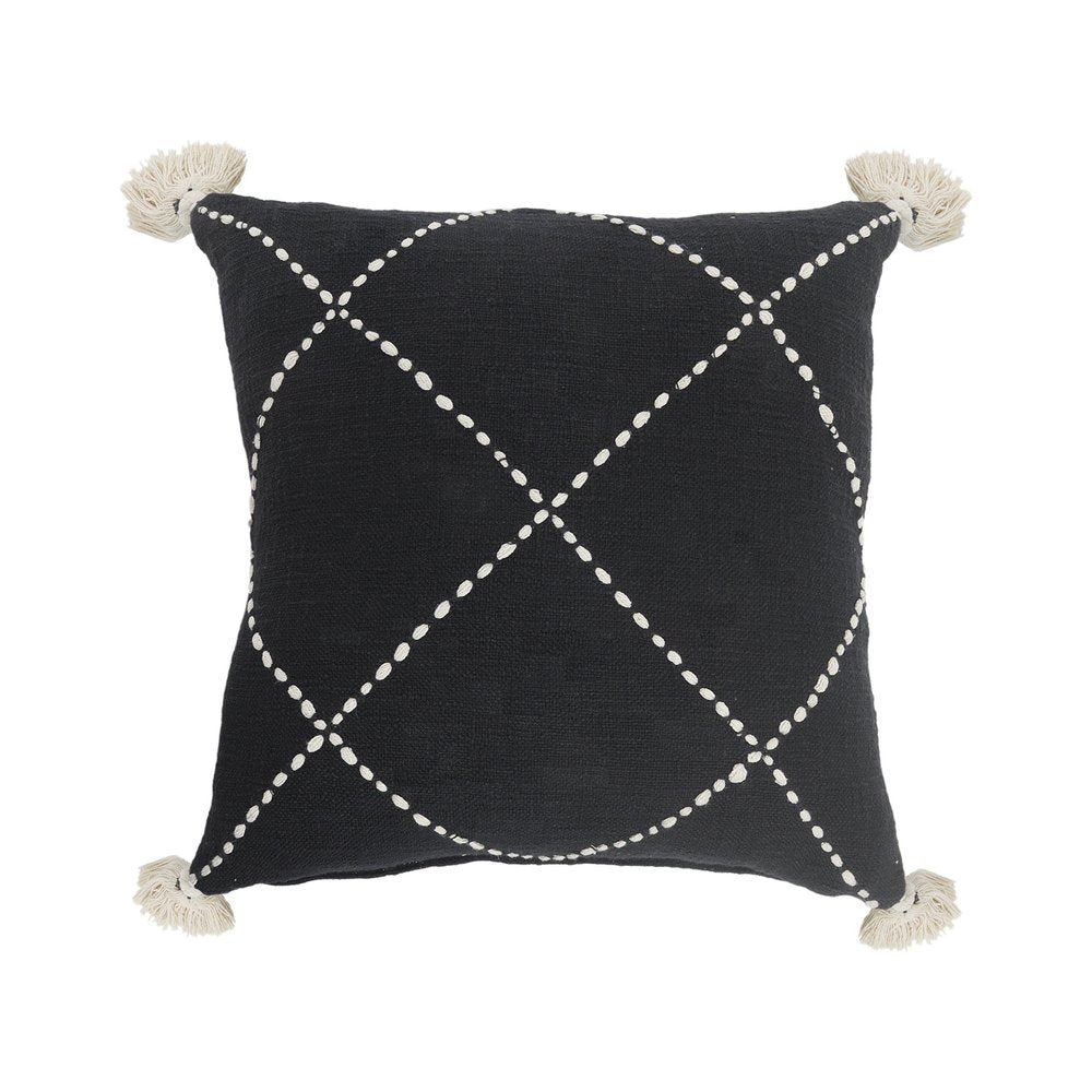 20" Tan And Black Cotton Throw Pillow Cover