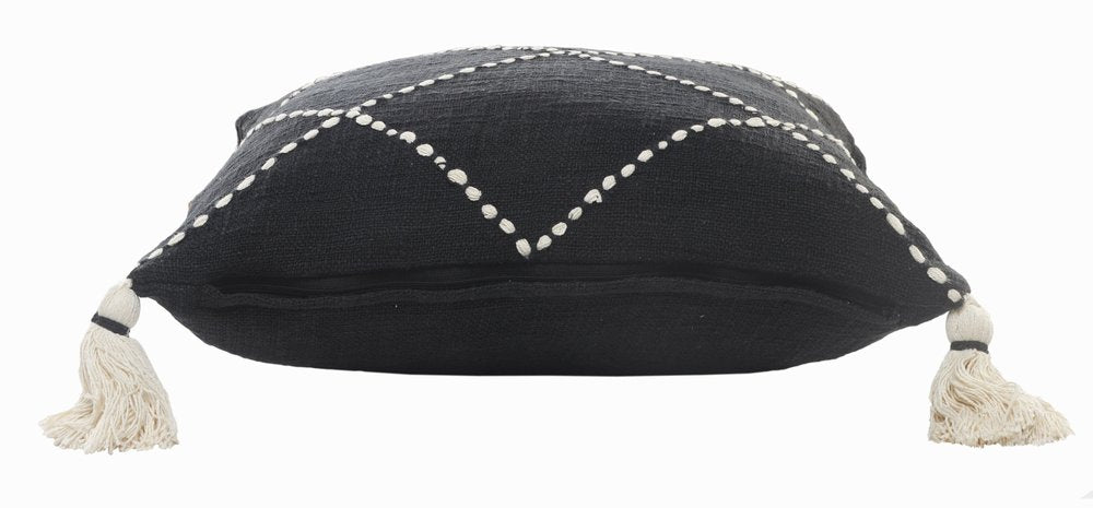 20" Tan And Black Cotton Throw Pillow Cover