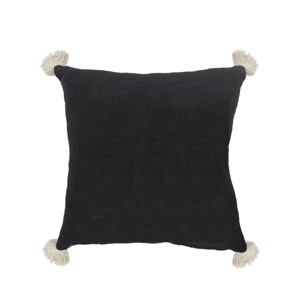 20" Tan And Black Cotton Throw Pillow Cover